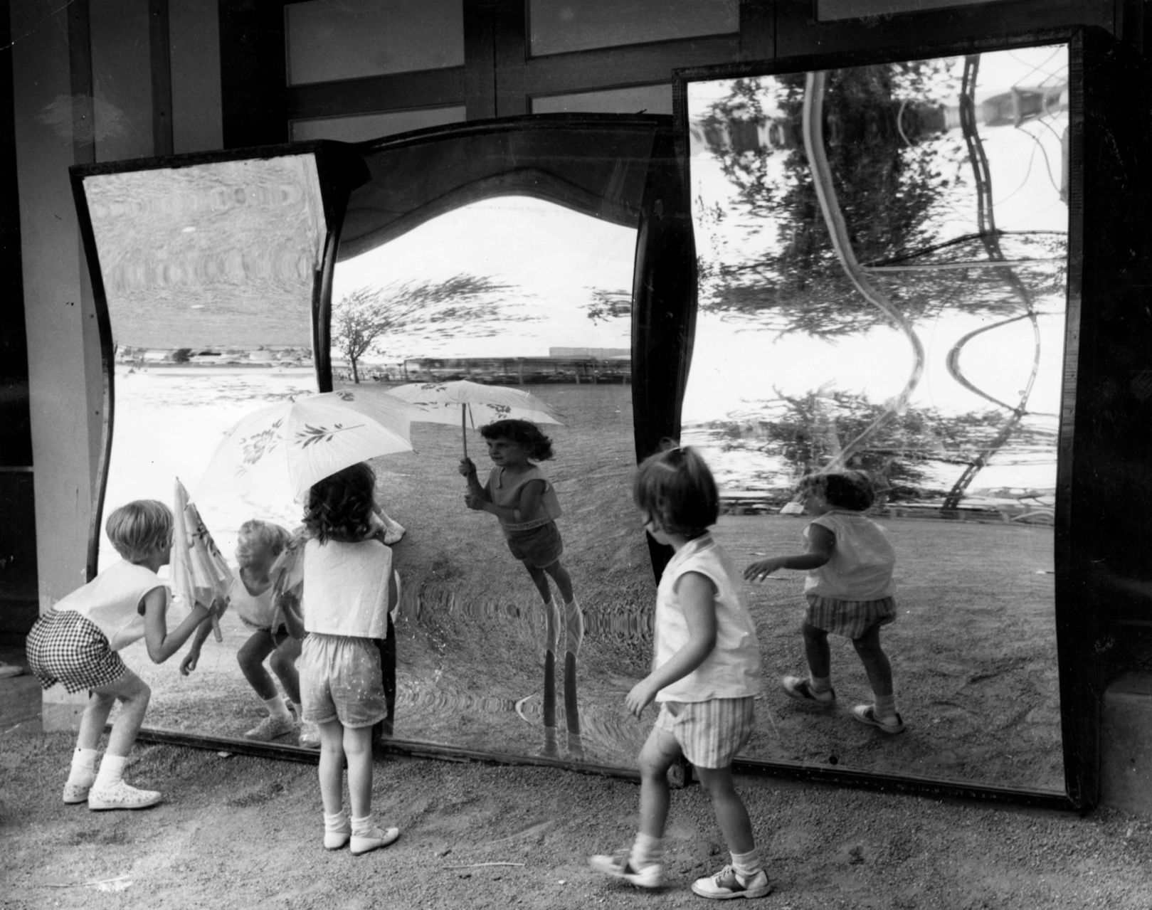Fun-house mirrors at Forest Park Highlands, 1963